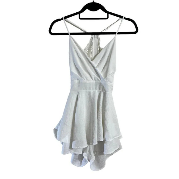 Windsor Pants - Windsor NWT White Romper Size Small Lace Back Draped Skirt Flowy Spaghetti Strap